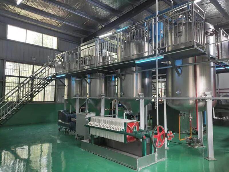 continuous oil refinery line with tanks and process piping